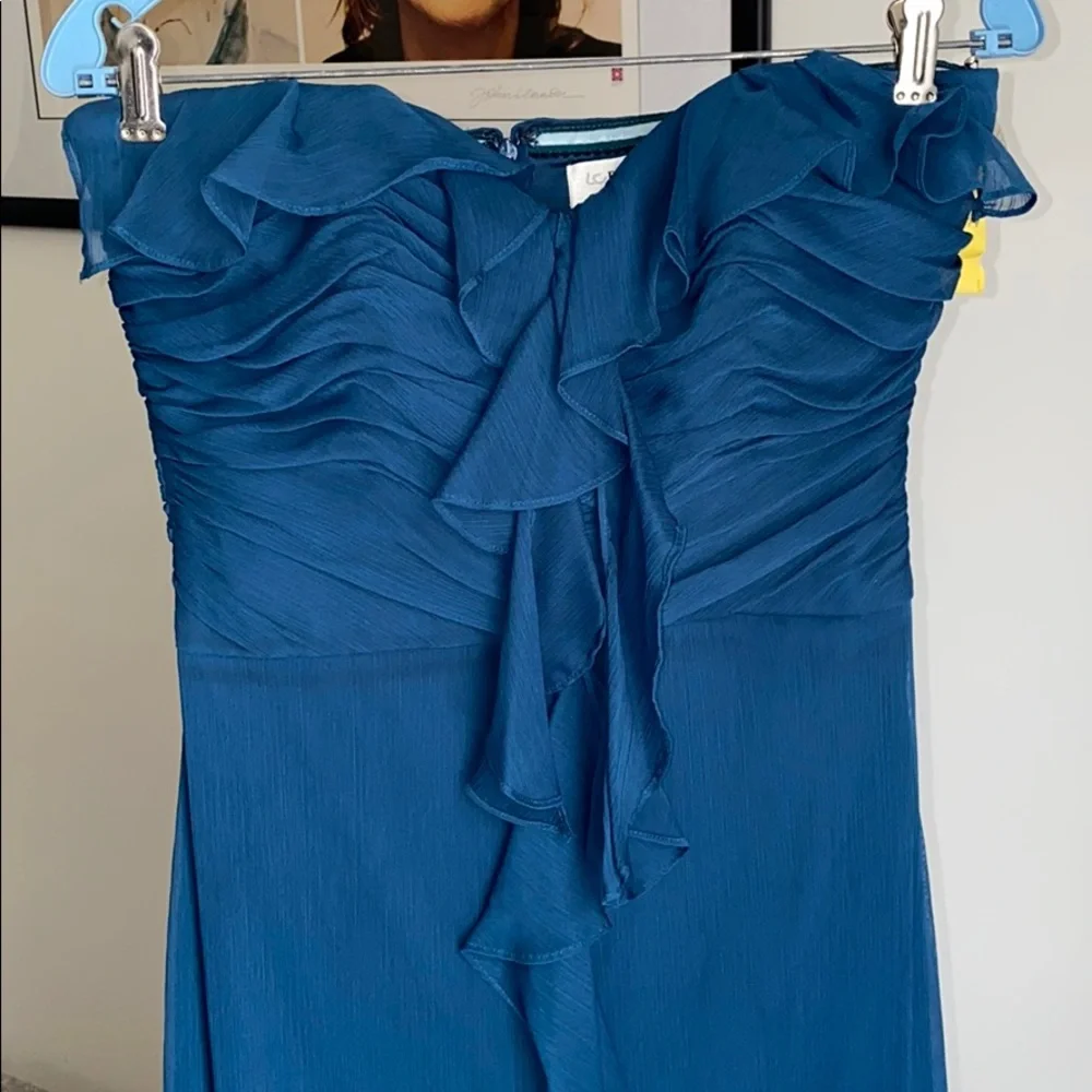 Badgley Mischka Blue Ruffle Prom Dress - Picture 2 of 6